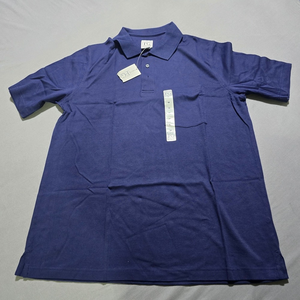 Field Gear Polo Shirt Mens Size M Navy Blue 100% Cotton Pocket Short Sleeve